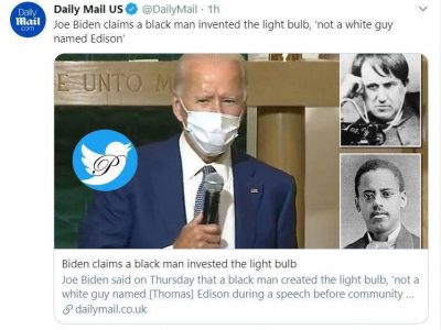 جوبایدن: لامپ را ادیسون اختراع نکرده است بلکه یک سیاه پوست ان را اختراع کرد + عکس